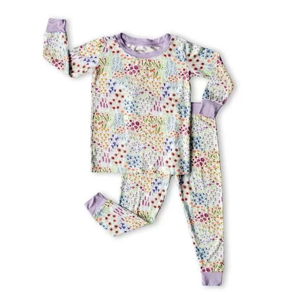 Little Sleepies Flower Fields Bamboo Pajama Set Purple Floral  Girls 7/8 Cottage
